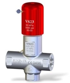 Клапан предохранительный VS 23-280-200° - PED вход 1/2 г. 70 л/мин 280 бар нерж.сталь Aisi 303 - фото 13121