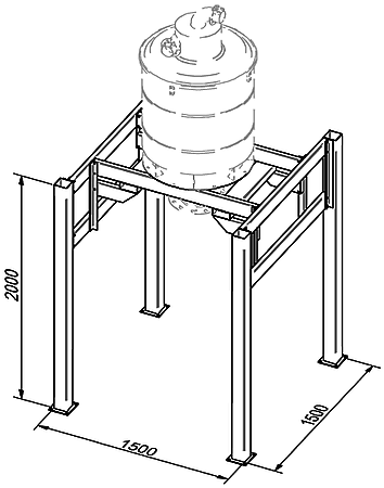 Стойка с шасси для установки бункера-сепаратора 200 л (типа AA 2691) с системой выгрузки в мешки - фото 10699