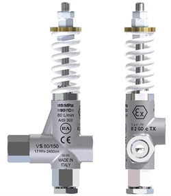 Клапан предохранительный VS 80/150; вход 3/8"г.  выход 3/8"г. 80 л/мин 170 бар нерж. - Aisi 303 - фото 107482