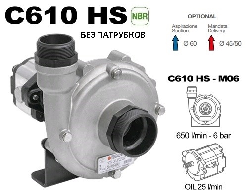 Насос центробежный Comet® серия C610HS-M06(нерж.) с гидромотором (655 л/мин; 6 бар) без патрубков - фото 34174